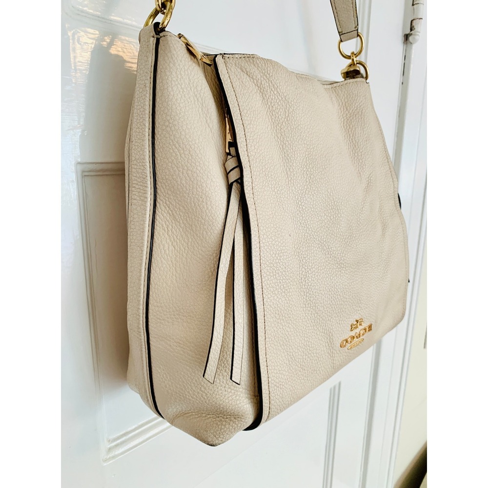 Coach Marlon Shoulder Hobo Handbag In Chalk White Pebbled Leather F79994 $325 - Picture 4 of 16